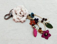 Rose flower Leather kechain and purse/handbag charm accessorie for gift in Ivory