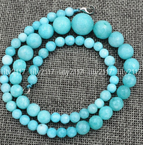 6 14mm Brazilian Aquamarine Round Beads Necklace Earrings Set 18 AAA earrings m