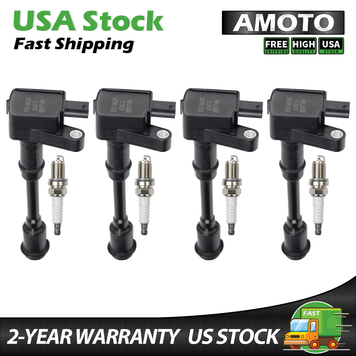 4X Ignition Coils + 4X Spark Plugs for Ford Fiesta Focus Escape 1.6L L4