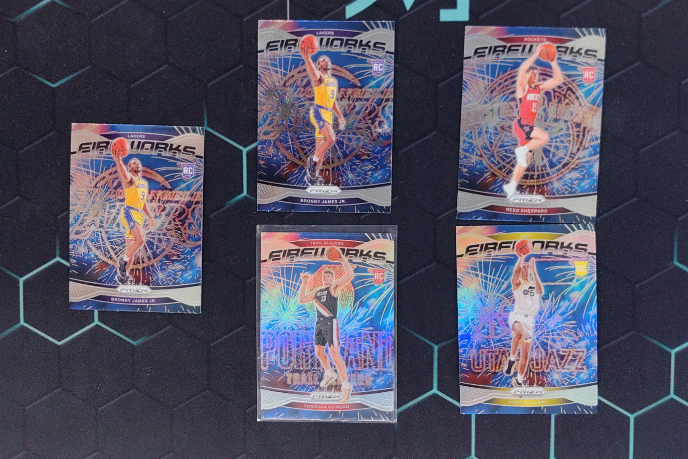 2024-25 Prizm Bronny James Jr. Sheppard Clingan RC Silver Prizm Fireworks LOT5