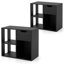 2PCS 3-Cube Bookcase Organizer w/2-tier Wooden Storage Shelf Pull-out Drawer