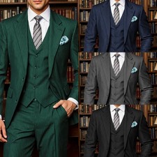 Multi Color Pinstripe 3Pc Men Suit Notch Lapel Wedding Groom Formal Outfit