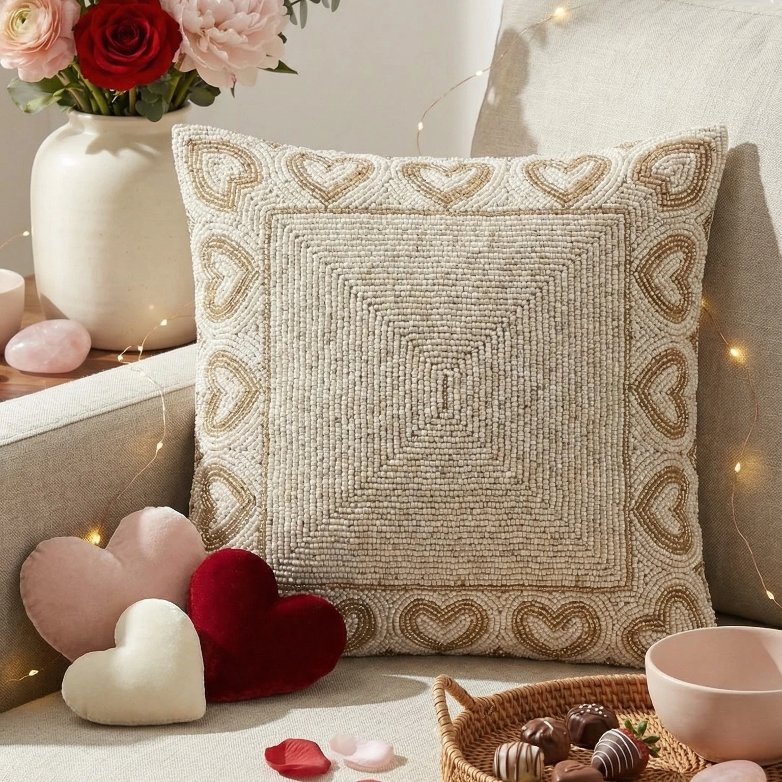 Beaded Heart Throw Pillow Cover, Decorative Romantic Cushion Case 16x16 18x18
Opens in a new window