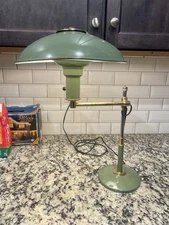 VTG 1950s MIDCENTURY MODERN GREEN GOLD BRASS AND STEEL DESK TASK SWIVEL LAMP