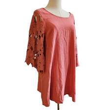 Umgee Babydoll Dress Dark Coral Orange Oversized Lace Bell Sleeves Autumn Medium