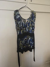 Venezia Womens Blouse Shirt 14 / 16 Black, Blue Multicolor Short Sleeve Belted