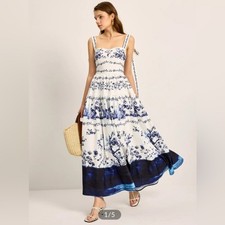 Floral Print Tie-Strap Tiered Dress Commense Size L NWT CM6