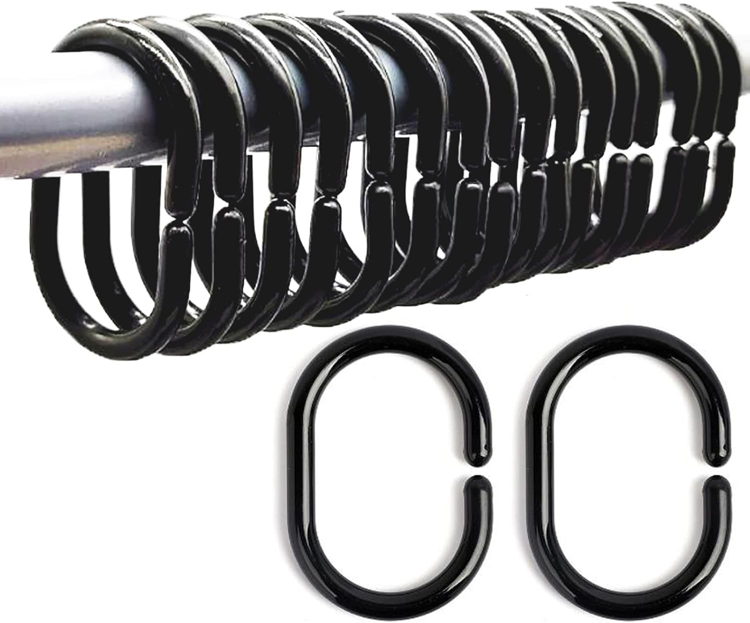 36 Packs Shower Curtain Rings, Black Plastic C-Shaped Bath Drape Loop Rail Rings