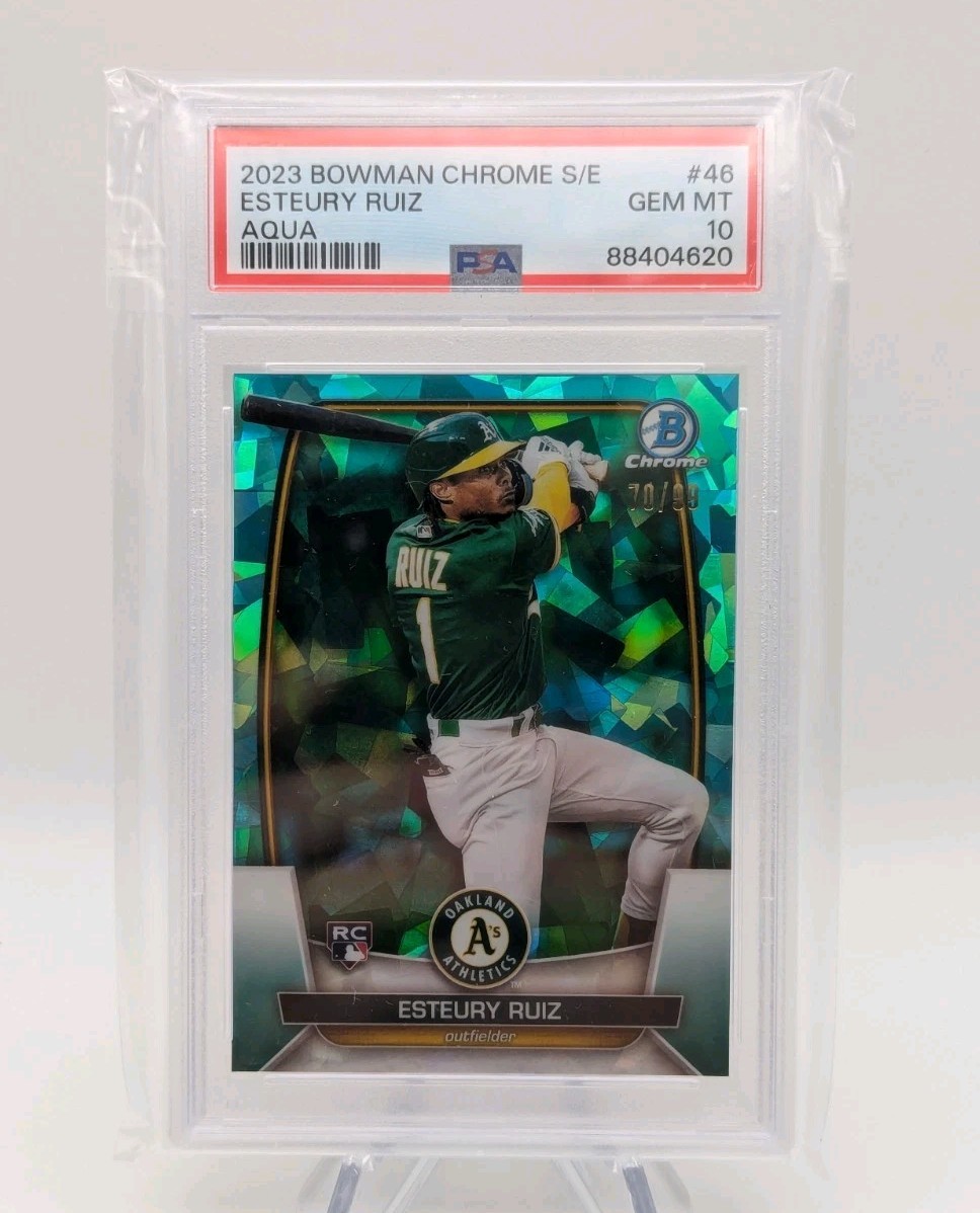 Esteury Ruiz 2023 Bowman Chrome Sapphire #46 Aqua Refractor RC #d/99 PSA 10