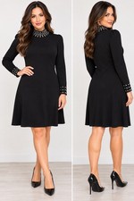 Cocobleu New York Woman’s Black Rhinestone Mock Neck Elegant Sweater Dress Chic