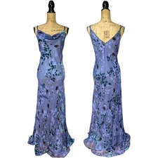 Whimsi Y2K Monsoon Dark Lavander Long Bias Cut Dress With  UK 14/16  *US 12