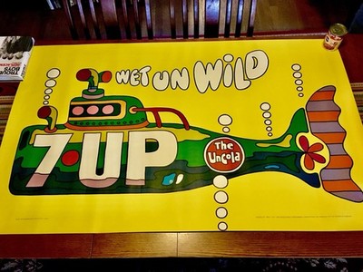 7up Mod 60's art Wet Un Wild Original Vintage-Submarine Poster Sign 7up Rare!