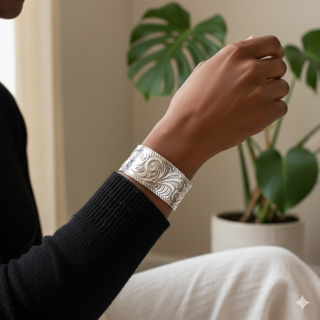 Embossed Floral Scroll Solid Sterling Silver Grad… - image 1