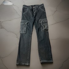 True Religion Boy's Ricky Size 14 Cargo Jeans Black Wash Flap Straight Leg