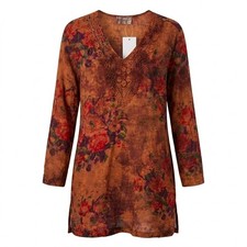 NEW Vintage Goa Womens Medium Brown Floral Crochet V-Neck Tunic Mini Dress - CJ