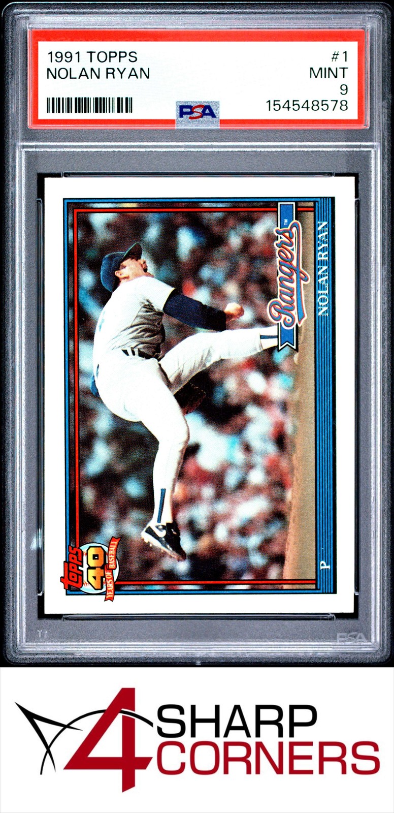 1991 TOPPS #1 NOLAN RYAN RANGERS HOF PSA 9 view 1
