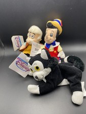 Disney Store Pinocchio Gepetto Figaro Mini Bean Bag Plush 8" Set of 3