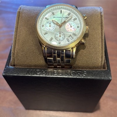 Michael Kors Ladies Stainless Rose Tone MK-5026 Mother Of Pearl Dial Wrist Watch