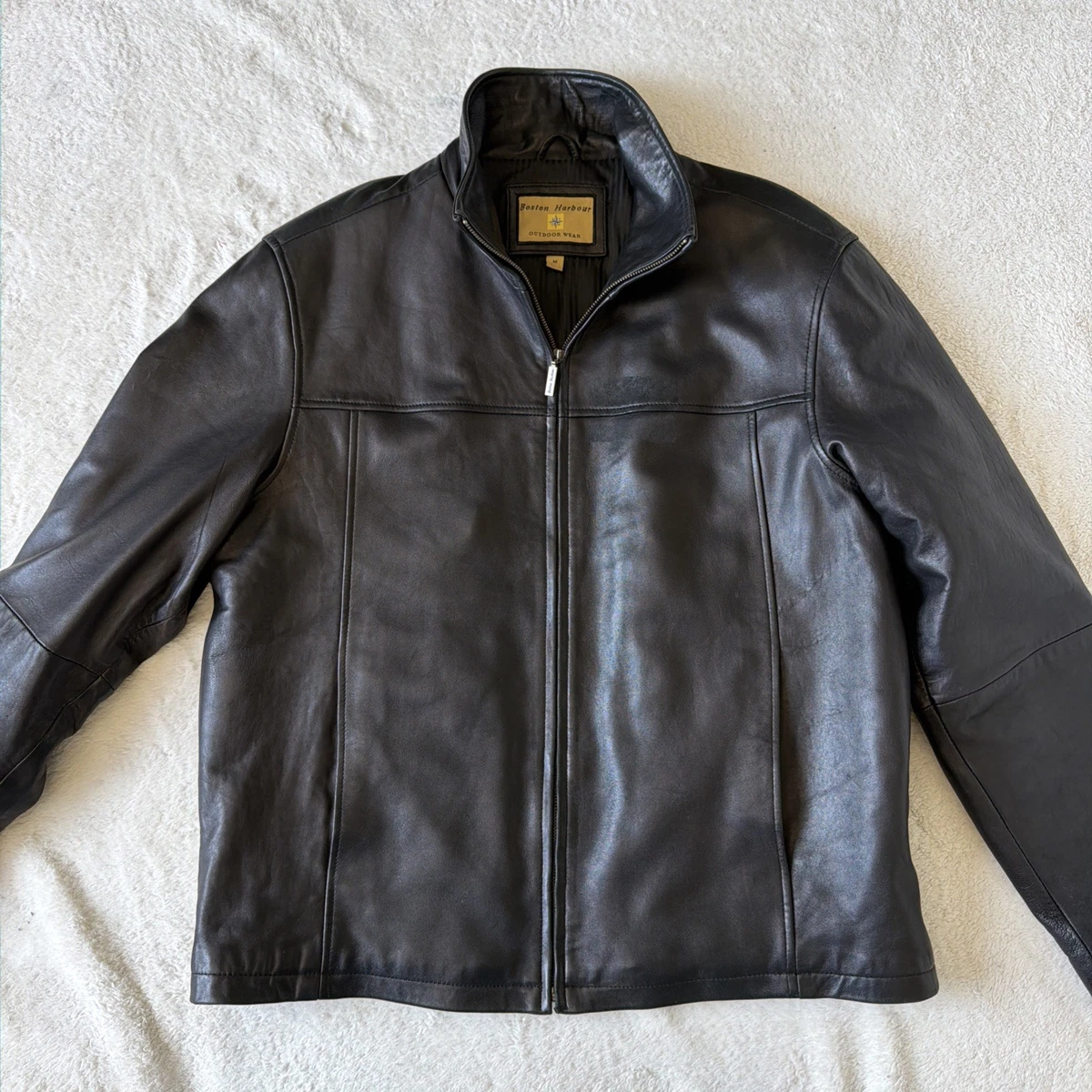 Veste Bomber Vintage Boston Harbour En Cuir Marron - Taille 2XL - Fermeture Intégrale - Occasion Très Bon état
