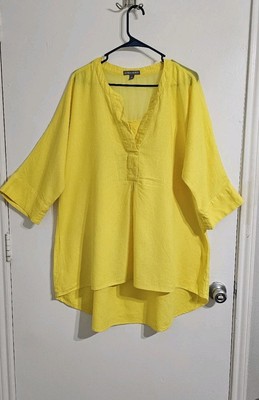 Jessica London Women Tunic Top 18W Butter Yellow Linen Blend Resort Minimalist