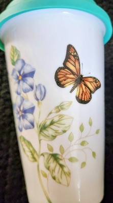 Lenox Butterfly Meadow Ceramic Travel Mug with Silicone Lid - Monogram  C 