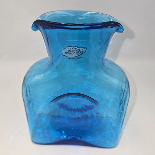 Blenko Handmade Glass 384M Mini Water Bottle in Turquoise Signed 2018