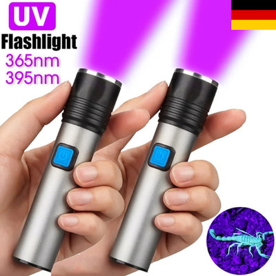 UV Taschenlampe 365nm  Schwarzlicht Bernstein Taschenlicht Lampe Violet Licht