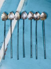 Set of 7 VTG Sterling Silver (.925) Leaf Ice Tea/Cocktail Spoons/Straws Mexico