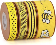 Bee  Flower Grosgrain Ribbon Yellow Black White for Gift Wrapping,Party Decorat