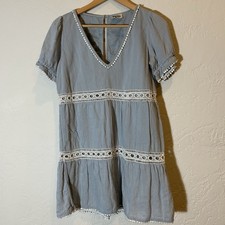 Show Me Your Mumu Hera Mini Sky Dress Blue Cotton Viscose Boho Lace Trim S