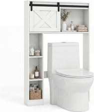 Freestanding Over-The-Toilet Storage Cabinet with Barn Door - White