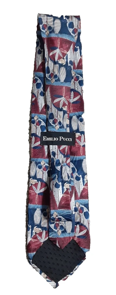 Corbata Emilio Pucci Abstracta Floral Roja, Azul y Tostada Foto 2 de 4