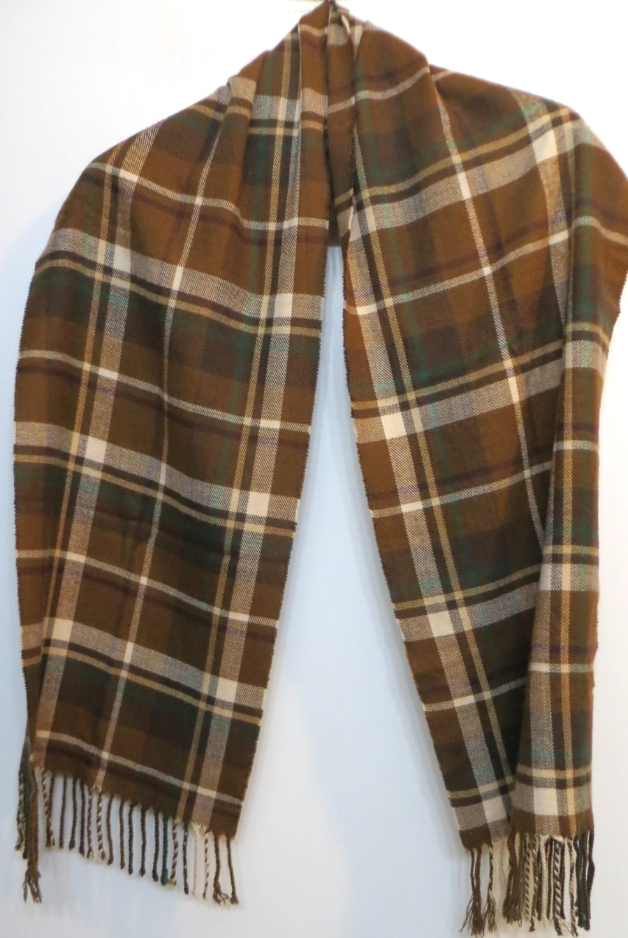 Scarf Rectangular Brown Multicolor Plaid Fringes … - image 2