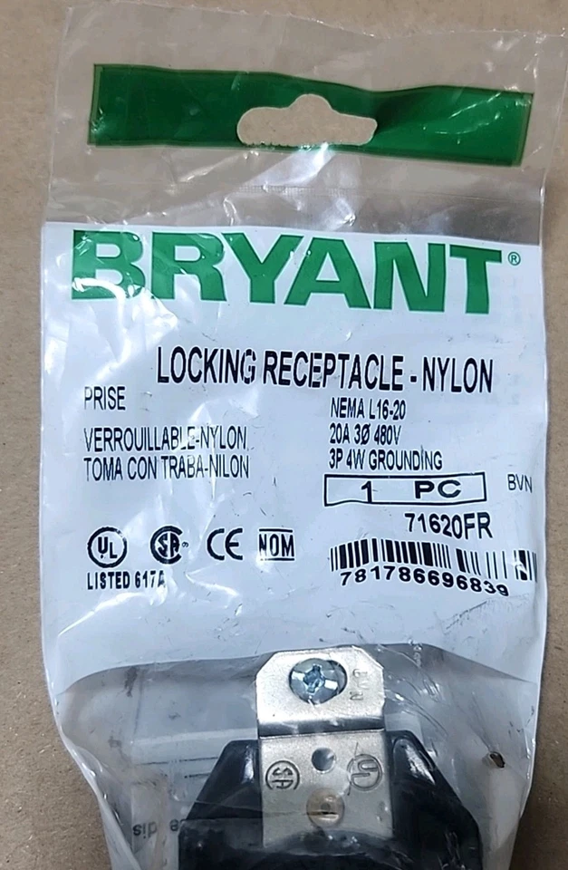 *SEALED SURPLUS* Hubbell Bryant 71620FR Nylon Locking Receptacle + Warranty! - Image 3 of 4