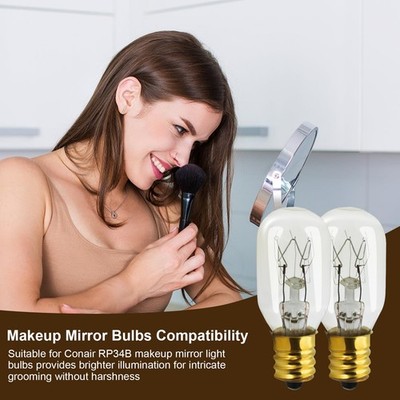 20 Watt Replacement Bulb For Conair Makeup Mirrors – RP34B 130V Incandescent 2700K, E12 Candelabra Base, T7 Shape, 2-Pack