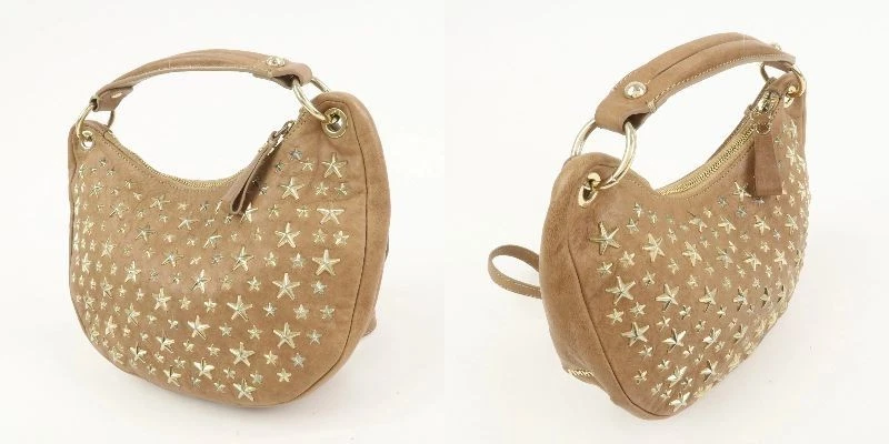 JIMMY CHOO Cuero Estrella Tachuelas 2 Vías Bolso de Mano Bolso de Hombro 015FKY Camel Auténtico Usado Foto 3 de 4