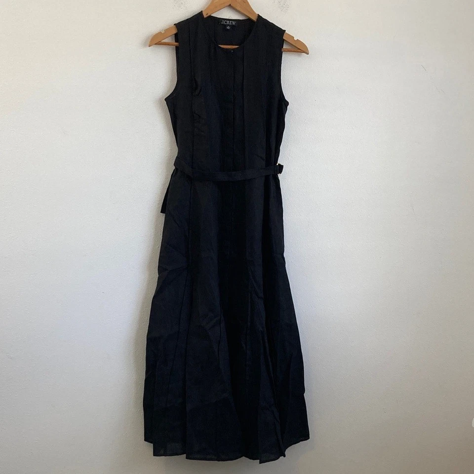 J. Crew Mujer Vestido Lino Costurado con Cinturón Extraíble Negro XS Foto 2 de 4