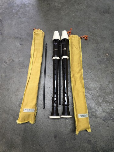 (2) Vintage 1970s AULOS No. 205 RECORDERS made in Japan Case And Rod Included
