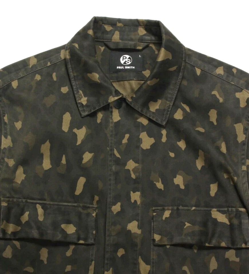 PAUL SMITH Caqui Camuflado Hombres Algodón Camisa Chaqueta Talla Grande Bolsillos Delanteros/621 Foto 2 de 4