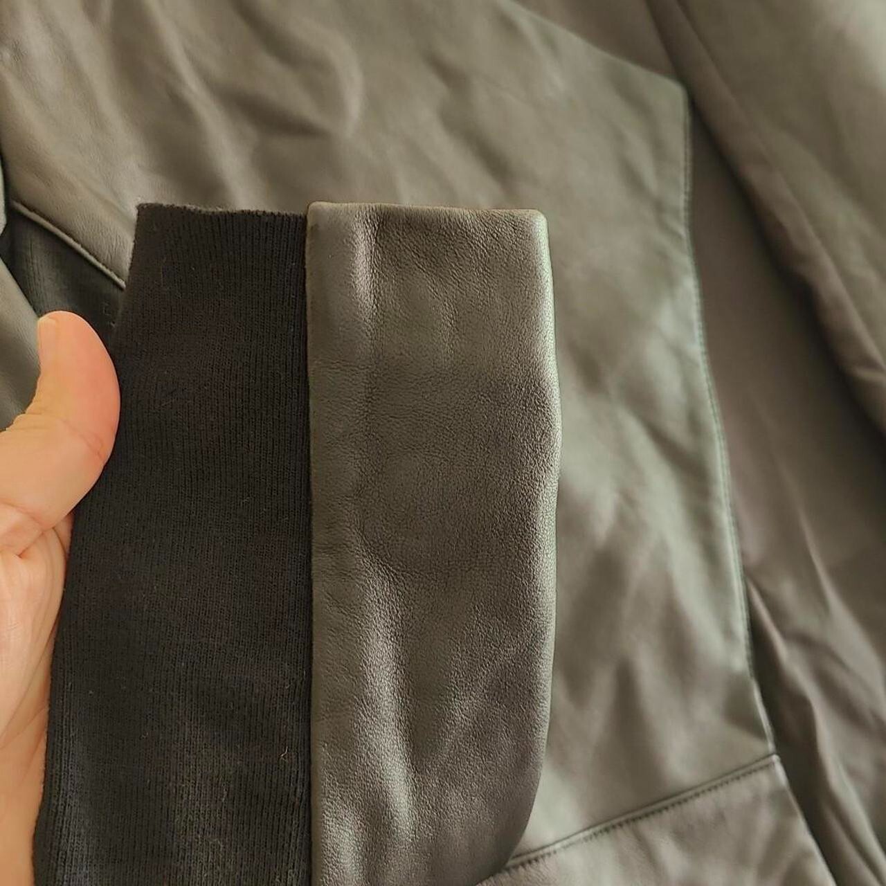 H by Halston Soft Black Leather Open Front Jacket w Stretch Knit Sides 20W