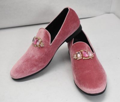 Amali Men\'s Pink Velvet Loafers Metal Chain Buckle Slip On Smoking Tuxedo Shoes Amali Velvet Tuxedo Shoes Mens Formal Fashion Slip On  main image 2
