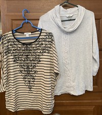 Lot Of 2 CJ Banks 1X Womens Shirts Blouses black brown gray solid striped 1364