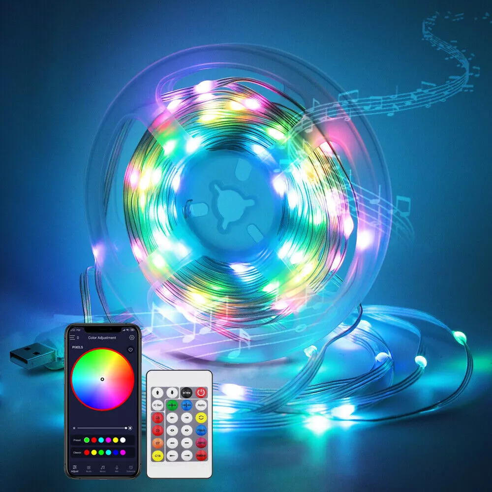 Smart RGBIC LED Fairy String Lights 10M Bluetooth Rainbow Fairy Lights Outdoor