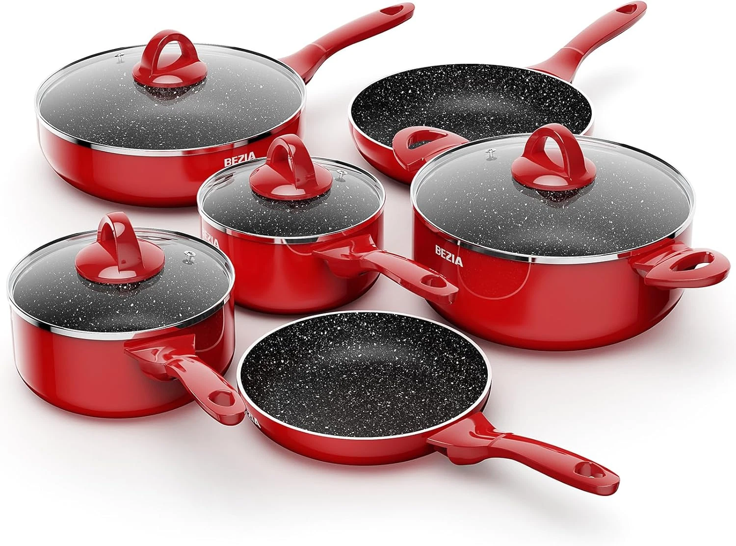 10-Piece Induction Cookware Set, Nonstick & Dishwasher Safe, Red Pots & Pans