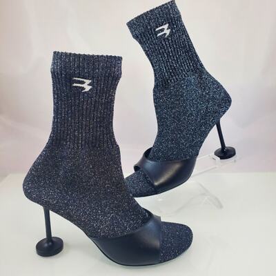 NEW$1450 BALENCIAGA Carrera 3B Mesh Sock Pumps Boots Sneakers Black Silver Sz 37