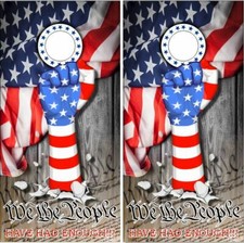 We The People Flag Wood LAMINATED Cornhole Wrap Bag Toss Skin Decal Sticker