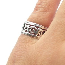 925 Sterling Silver Vintage All Around Floral Band Ring Size 6