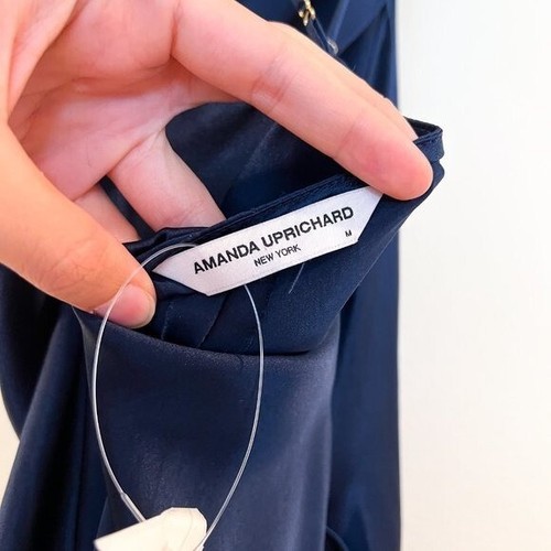 Amanda Uprichard 100% Silk Navy Backless Halter Classic Coastal Midi Dress NWOT - Picture 6 of 9