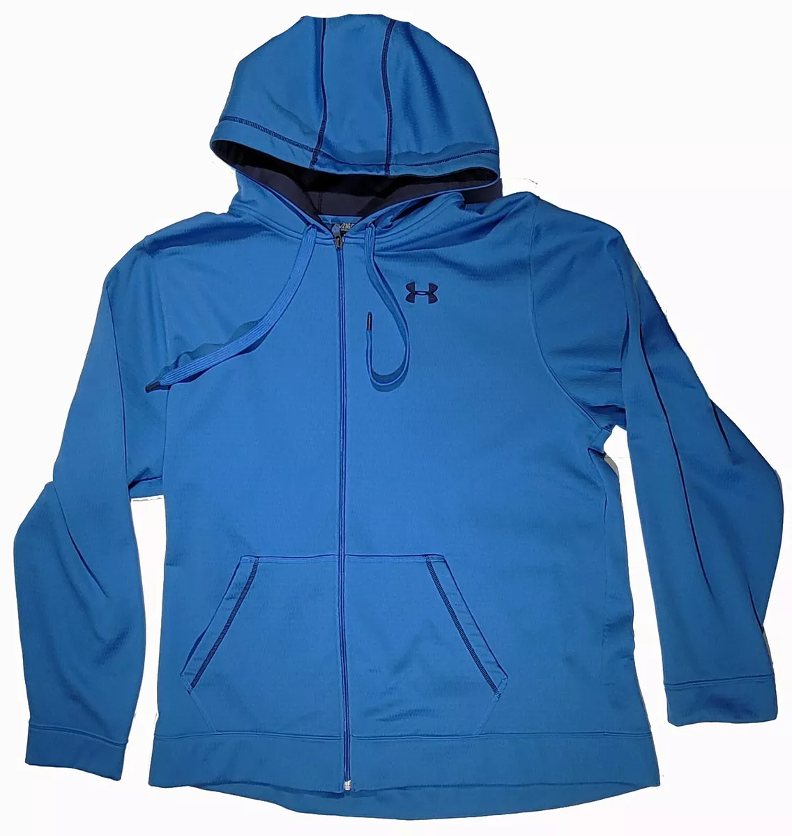 Under Armour Mens Hoodie 2XL Loose Blue Full Zip 2 Pockets Long