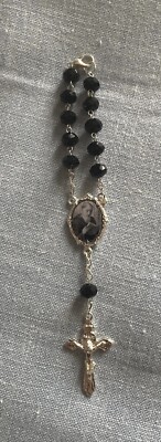 St Benedict One Decade Auto Rosary | Black Beads  | Rearview Mirror | San Benito